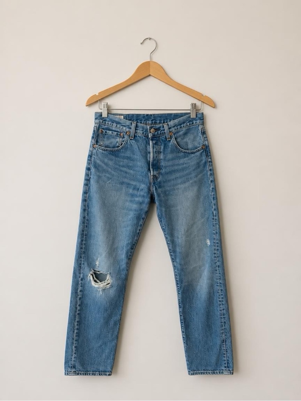 Levi's Blue Straight-Leg Distressed Jeans